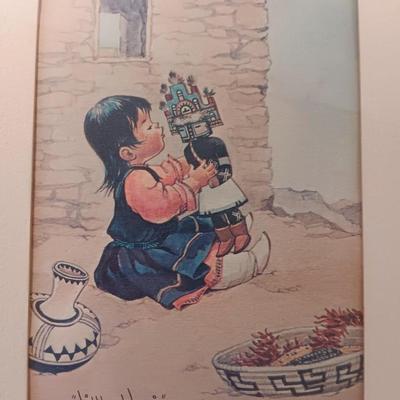 Original Americans by Vera Louise Drysdale 1966 framed prints "Little Drummer" & RARE "Little Hopi"