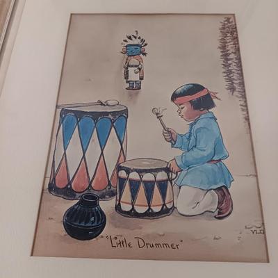 Original Americans by Vera Louise Drysdale 1966 framed prints "Little Drummer" & RARE "Little Hopi"