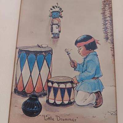 Original Americans by Vera Louise Drysdale 1966 framed prints "Little Drummer" & RARE "Little Hopi"