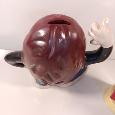 California Rasins ceramic piggy bank and Sun maid Rasins 1987 CALRAB Will Vinton bank