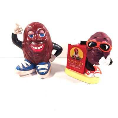 California Rasins ceramic piggy bank and Sun maid Rasins 1987 CALRAB Will Vinton bank