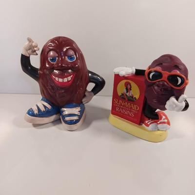 California Rasins ceramic piggy bank and Sun maid Rasins 1987 CALRAB Will Vinton bank