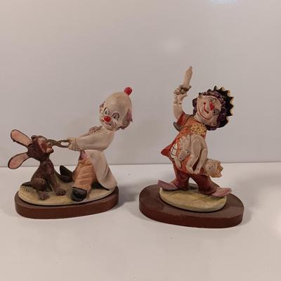 Two Fun Clown Figures SATIS-5 mounted on wooden bases