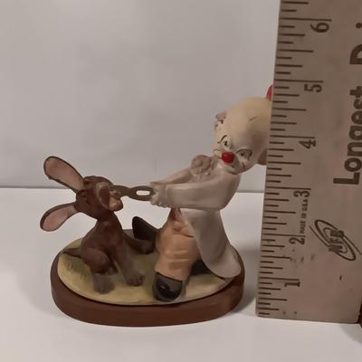 Two Fun Clown Figures SATIS-5 mounted on wooden bases