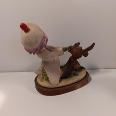 Two Fun Clown Figures SATIS-5 mounted on wooden bases