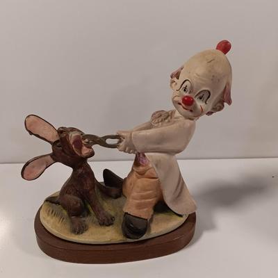 Two Fun Clown Figures SATIS-5 mounted on wooden bases