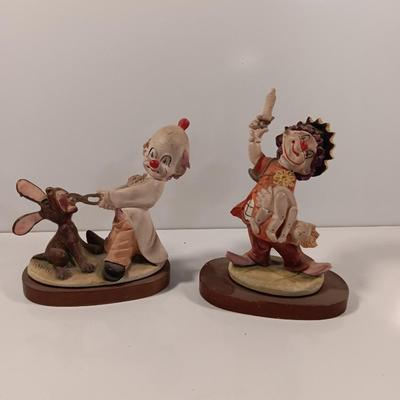 Two Fun Clown Figures SATIS-5 mounted on wooden bases