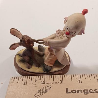 Two Fun Clown Figures SATIS-5 mounted on wooden bases