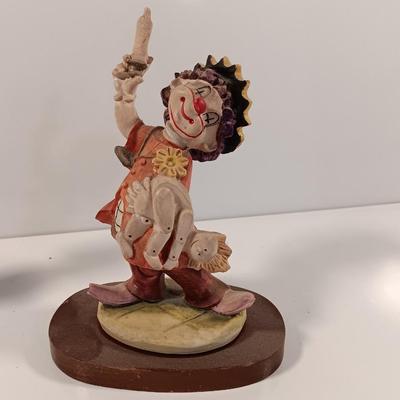 Two Fun Clown Figures SATIS-5 mounted on wooden bases