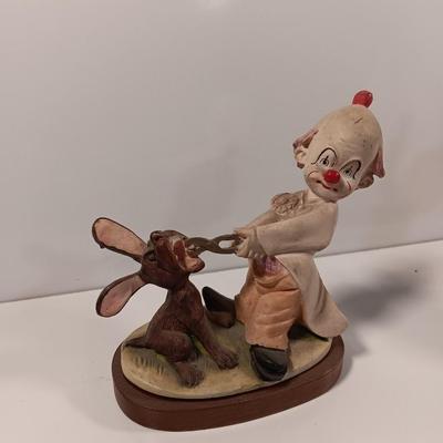 Two Fun Clown Figures SATIS-5 mounted on wooden bases