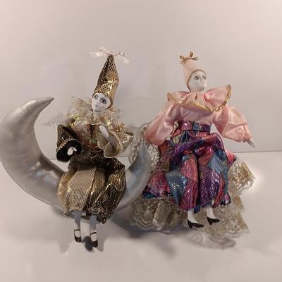 Two Ceramic Mimes / Clown Music boxes
