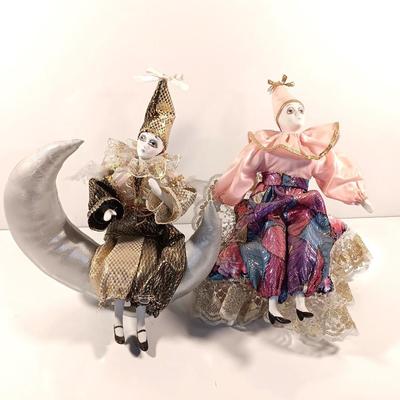 Two Ceramic Mimes / Clown Music boxes