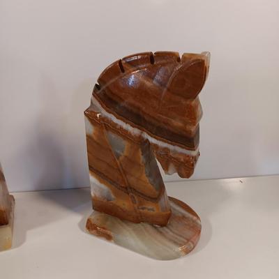 Pair of Vintage Onyx horse head book ends