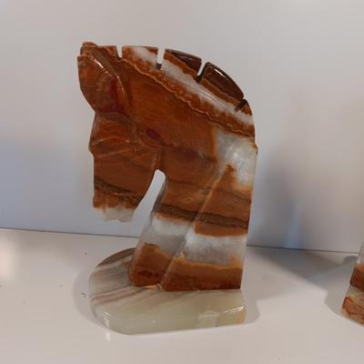 Pair of Vintage Onyx horse head book ends