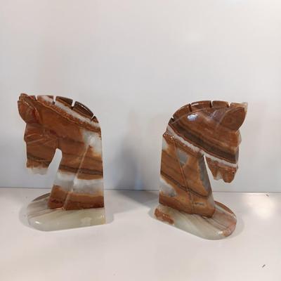 Pair of Vintage Onyx horse head book ends