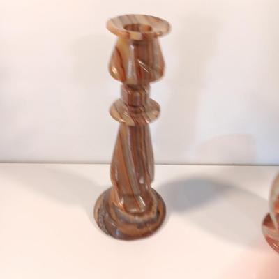 Two Vintage Onyx brown toned vases