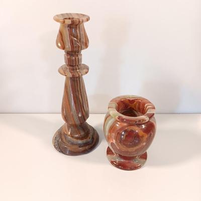 Two Vintage Onyx brown toned vases