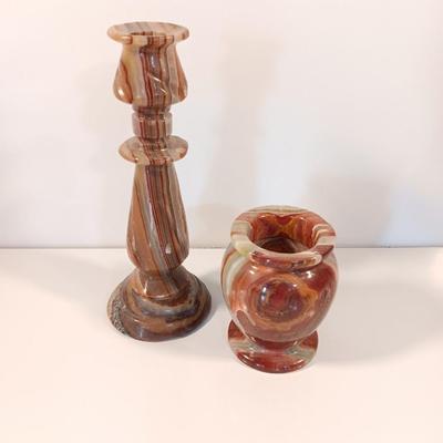 Two Vintage Onyx brown toned vases