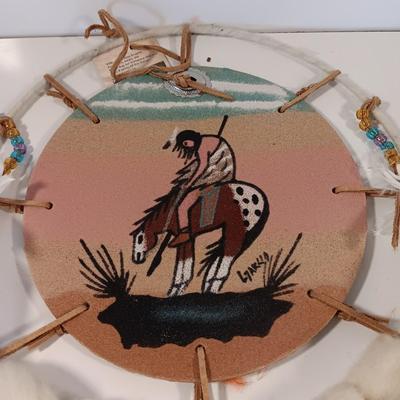 Navajo Sandpainting's End of the trail with colors of Mother Earth Dream Catcher Singed Leo Garcia