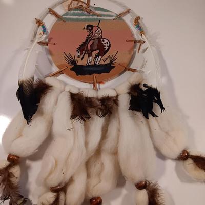 Navajo Sandpainting's End of the trail with colors of Mother Earth Dream Catcher Singed Leo Garcia