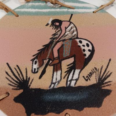 Navajo Sandpainting's End of the trail with colors of Mother Earth Dream Catcher Singed Leo Garcia