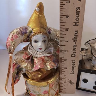 Three vintage Jester clown music boxes