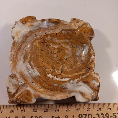 Vintage stone Ashtray with Carved Heads on the Corners
