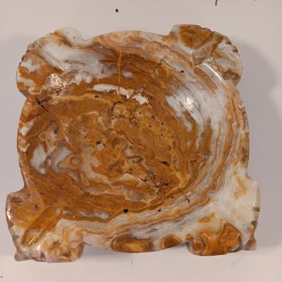 Vintage stone Ashtray with Carved Heads on the Corners