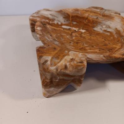Vintage stone Ashtray with Carved Heads on the Corners