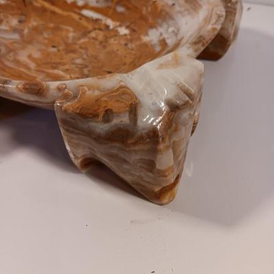 Vintage stone Ashtray with Carved Heads on the Corners