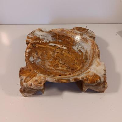 Vintage stone Ashtray with Carved Heads on the Corners