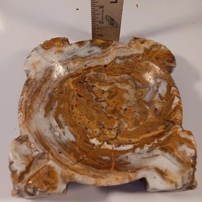 Vintage stone Ashtray with Carved Heads on the Corners