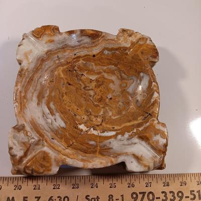 Vintage stone Ashtray with Carved Heads on the Corners