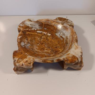 Vintage stone Ashtray with Carved Heads on the Corners