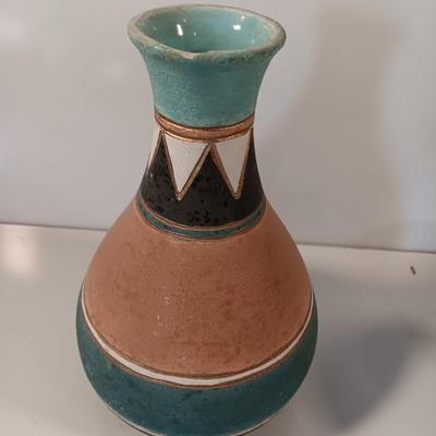 Pottery vase with celestial moon and wolf Southwestern candle shade