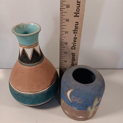 Pottery vase with celestial moon and wolf Southwestern candle shade