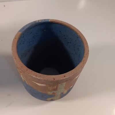 Pottery vase with celestial moon and wolf Southwestern candle shade