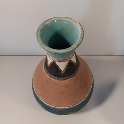 Pottery vase with celestial moon and wolf Southwestern candle shade