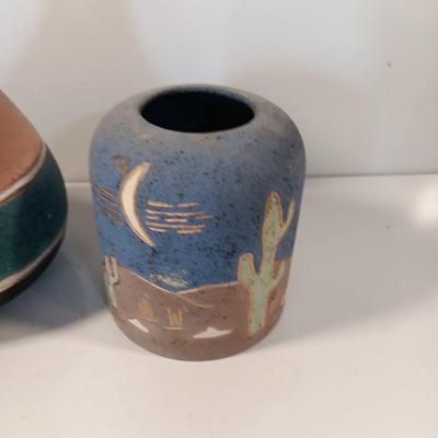 Pottery vase with celestial moon and wolf Southwestern candle shade