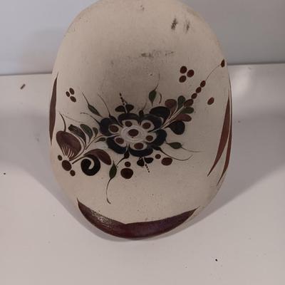 Pottery planter on stand with a vintage folk art hand painted Mexico Owl