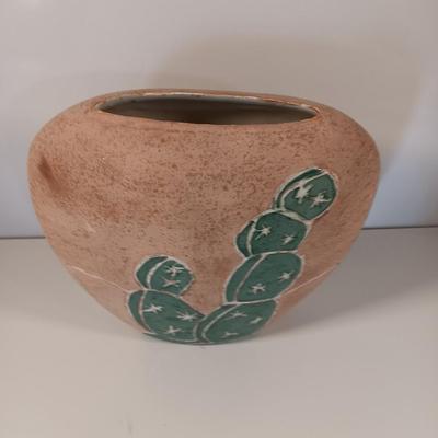 Southwest pottery vase with cactus and a Folk art Tonala hand painted Duck