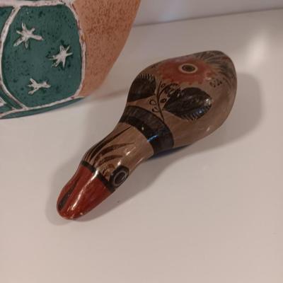 Southwest pottery vase with cactus and a Folk art Tonala hand painted Duck
