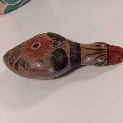 Southwest pottery vase with cactus and a Folk art Tonala hand painted Duck
