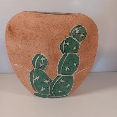 Southwest pottery vase with cactus and a Folk art Tonala hand painted Duck