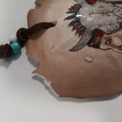 Two hand painted Native American Sand dollars with a dreamcatcher with blue Agate in center