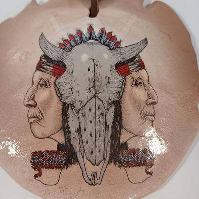 Two hand painted Native American Sand dollars with a dreamcatcher with blue Agate in center