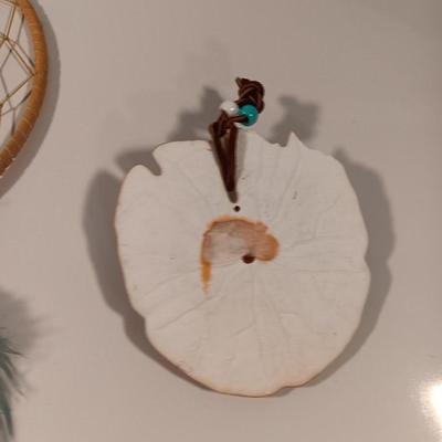 Two hand painted Native American Sand dollars with a dreamcatcher with blue Agate in center