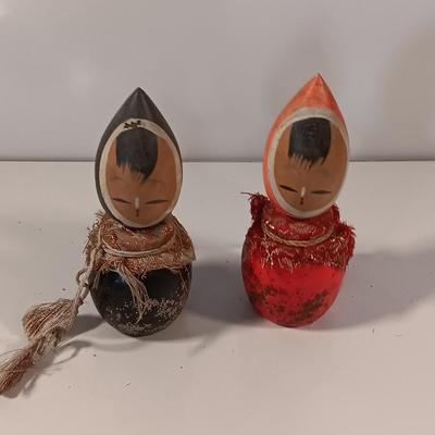 Two Antique Japanese Kokeshi Wooden Dolls