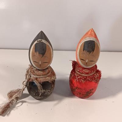 Two Antique Japanese Kokeshi Wooden Dolls