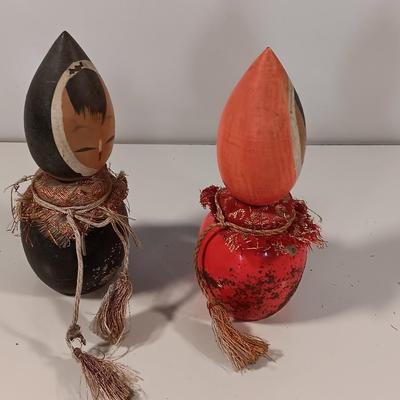 Two Antique Japanese Kokeshi Wooden Dolls